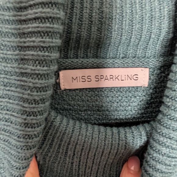 Miss Sparkling Fringe Turtleneck Sweater Boho Western Teal Medium - Picture 3 of 5